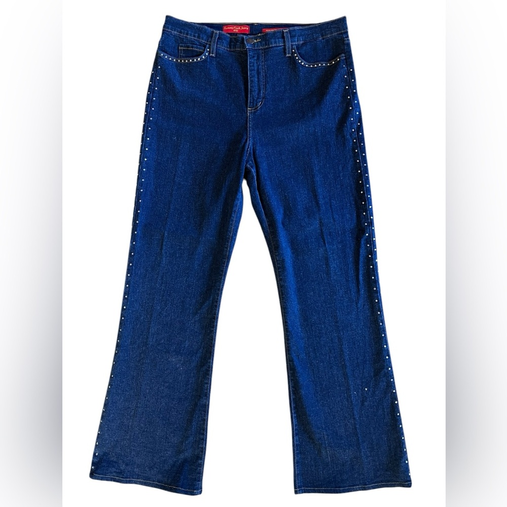 NYDJ Tummy Tuck Jeans with Rhinestone Embellishment Size 16‎ Made in USA EUC